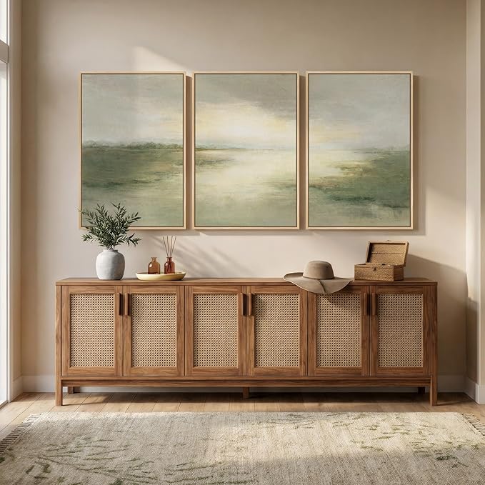 Large Framed Sage Green Abstract Landscape Wall Art - Image 3