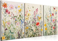 KISSFOX 3 Piece Canvas Wall Art Wildflowers Wall Decor Floral Pictures by KISSFOX