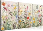 KISSFOX 3 Piece Canvas Wall Art Wildflowers Wall Decor Floral Pictures by KISSFOX