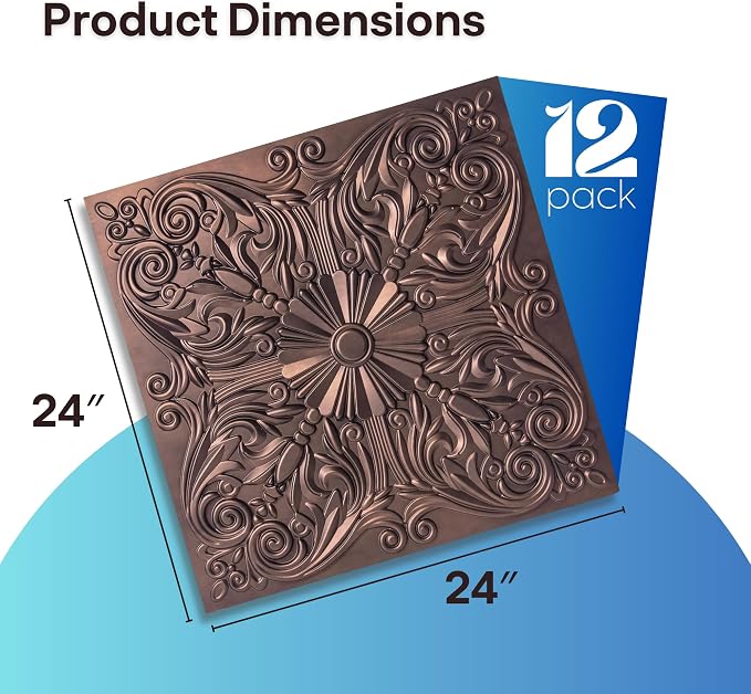Art3d 12-Pack PVC Drop Ceiling Tiles, 2ft x 2ft, Floral Rose Copper - Image 2