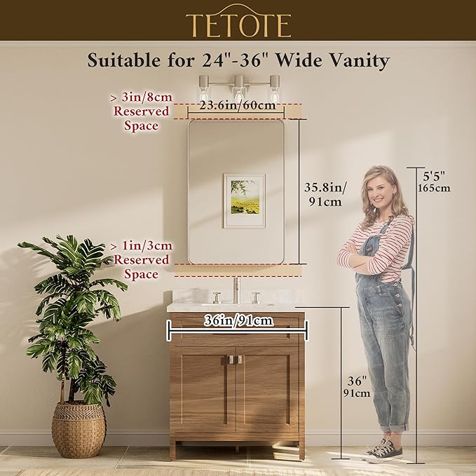 TETOTE Brushed Nickel Bathroom Mirror 24 x 36 Inch - Image 8