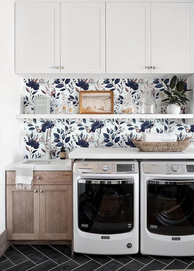 Yasinet Navy Blue Peel and Stick Wallpaper Blue Floral Wallpaper Vintage - Image 4
