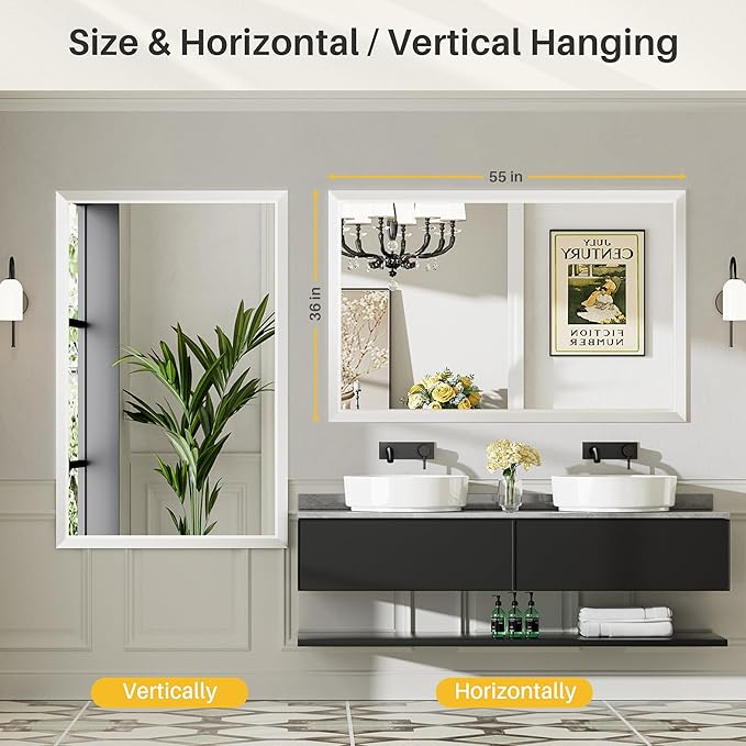 55x36 Inch White Bathroom Mirror - Image 5