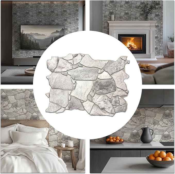 CONCORD WALLCOVERINGS 3D Faux Stone Wall Panels, Lightweight 17.5" x 23.75" PVC by ConcordWallcoverings