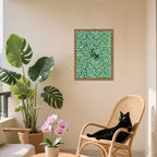 Framed Floral Black Cat Canvas Wall Art, Cute Black Cat in Daisy Field Painting - Image 2