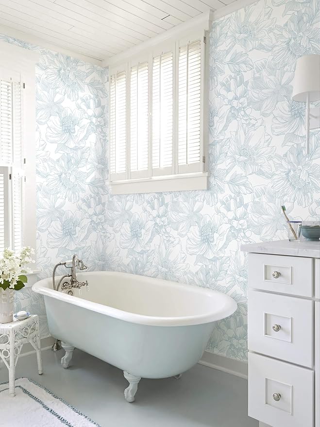 Ismoon Large Floral Peel and Stick Wallpaper Boho White and Blue Contact Paper - Image 7