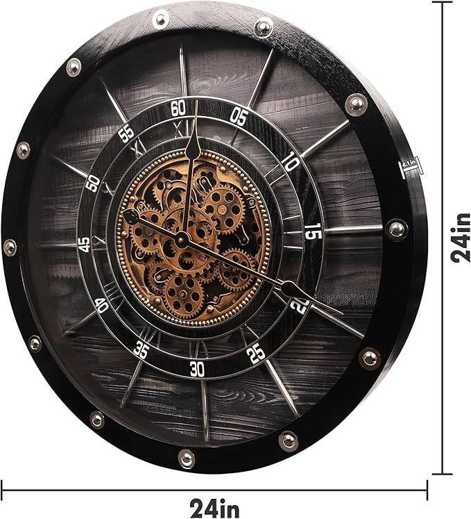 HOIBAI Wall Clock, 24 Inch Moving Gears Clock Large Wall Clock - Image 6