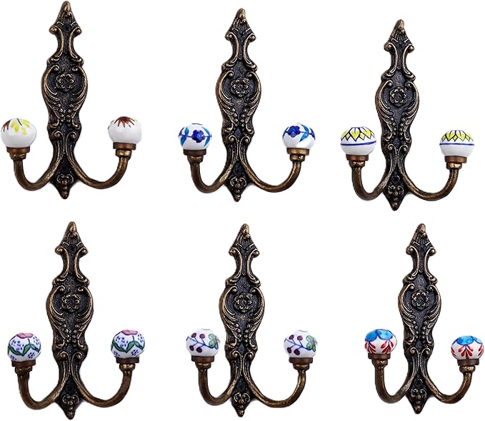 Indian Shelf Pack of 12 Heavy Duty Double Prong White Decorative Coat Hooks by IndianShelf