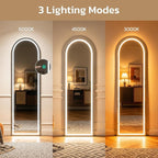Arched Full Length Mirror with LED Lights, Body Floor Mirrors with Dimming & 3 - Image 4