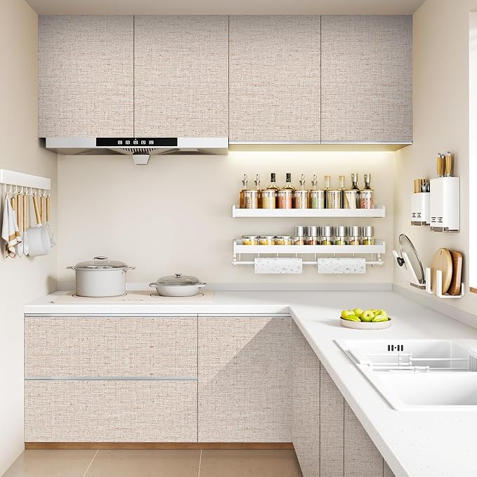 Beige Grasscloth Contact Paper 15.75x196.85inch Peel and Stick Wallpaper - Image 7