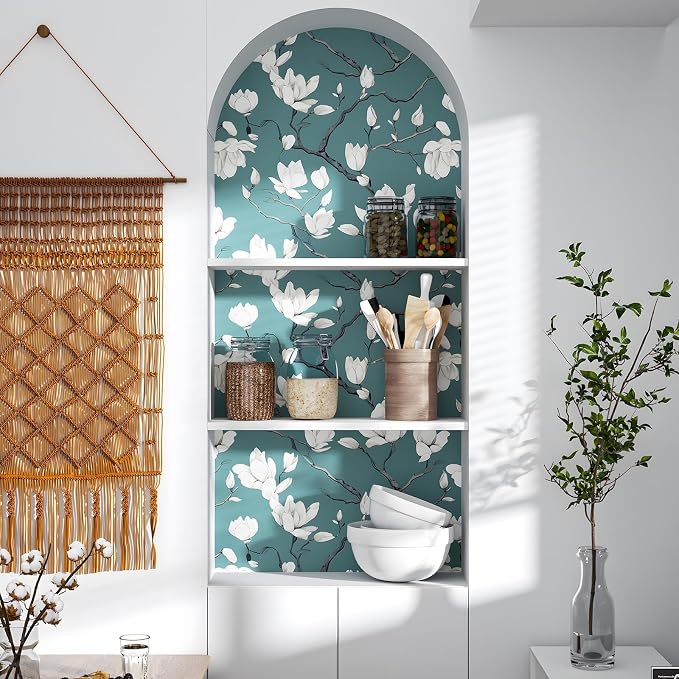 Laatse Vintage Floral Wallpaper Peel and Stick Blue Floral Contact Paper - Image 2