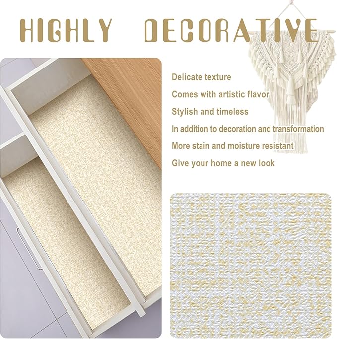 Amiya Grasscloth Cream Wallpaper 17.3"x120" Peel and Stick Beige Faux Fabric - Image 5
