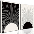 Hwetui Framed Boho Sun Wall Art Set of 2 Black and White Minimalist Sunrise by Hwetui
