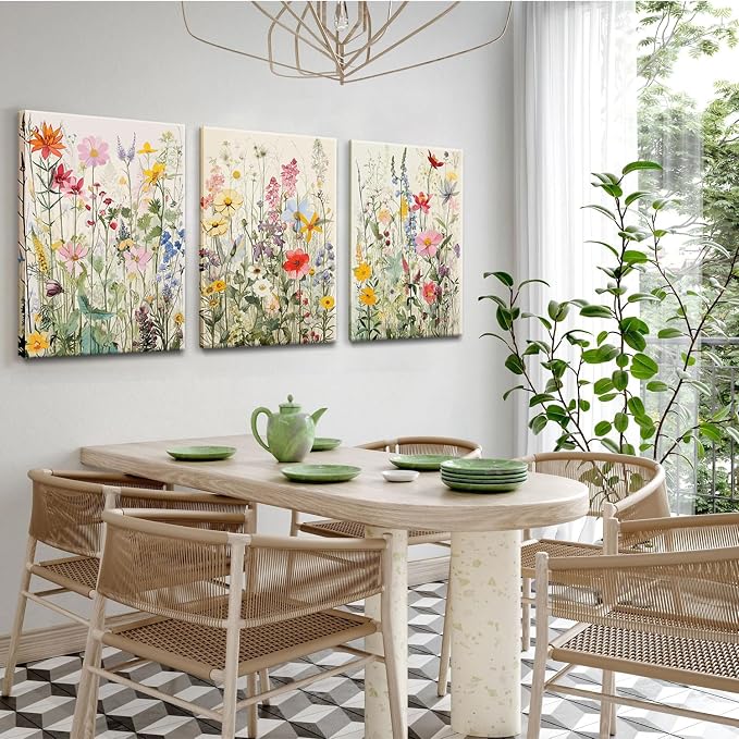 KISSFOX 3 Piece Canvas Wall Art Wildflowers Wall Decor Floral Pictures - Image 3