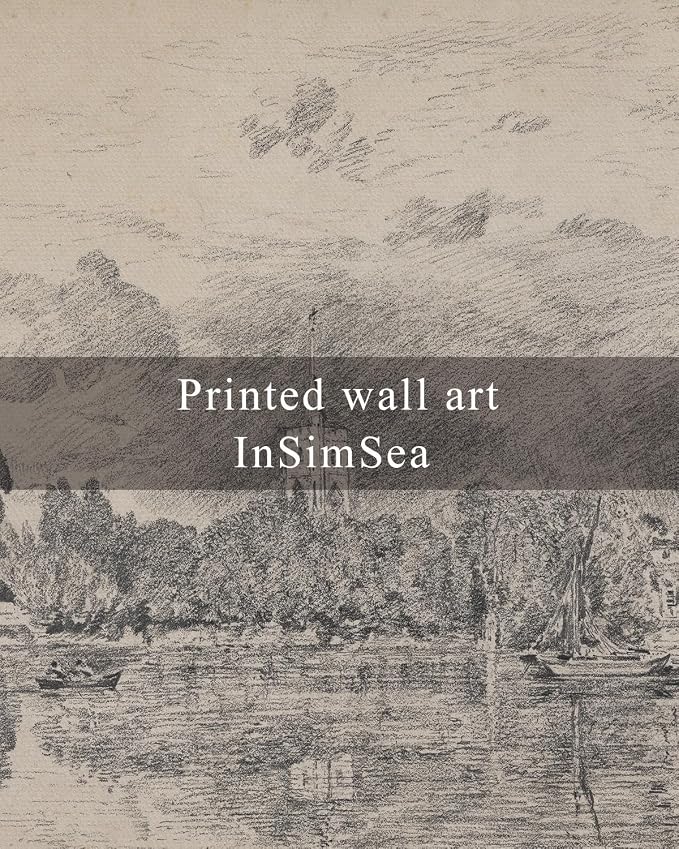 InSimSea Framed Canvas Wall Art, Neutral Sketch Landscape Painting, Rustic - Image 7