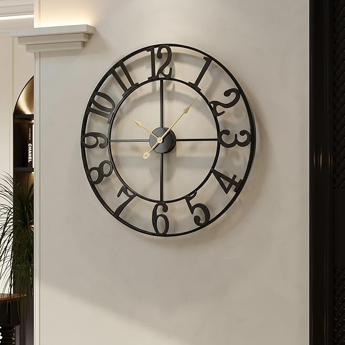 Cuspin Large Wall Clock, 24 Inch Black Clocks by Cuspin