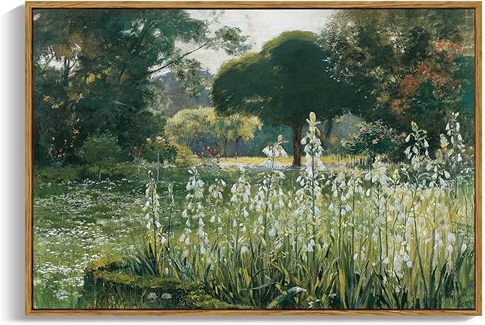 OIQArtOIQ Vintage Framed Wall Art Garden Landscape Canvas Art Prints Rustic by OIQArtOIQ