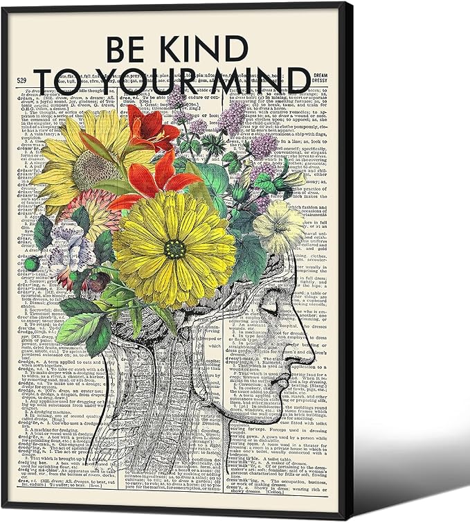Be Kind To Your Mind Quote Poster Prints Mental Health Canvas Wall Art 16x24 by Medpol