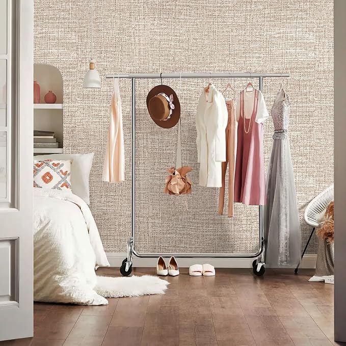 Khaki Grasscloth Peel and Stick Wallpaper 17.3"x300" Faux Linen Textured - Image 9