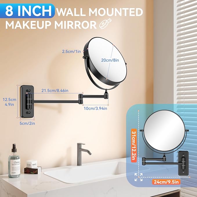 Auxmir 1X/30X Wall Mounted Makeup Mirror, Double Sided Magnifying Mirror - Image 6
