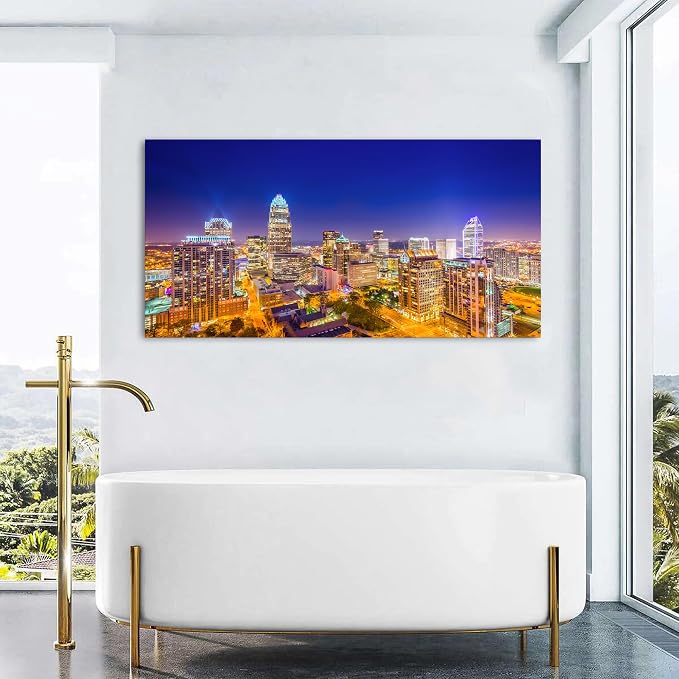 Charlotte City Skyline Wall Art Blue Night Cityscape Wall Decor North Carolina - Image 3