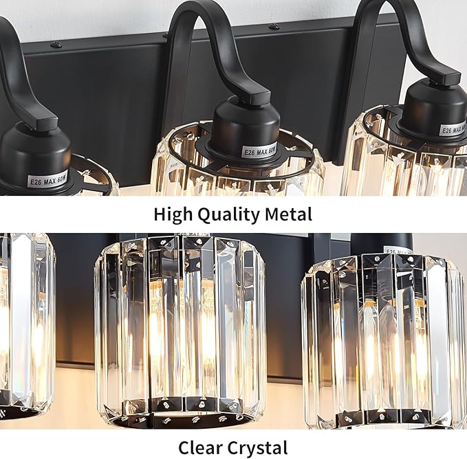 Crystal Vanity Light Black 5 Lights Modern Bathroom Vanity Lighting Fixtures - Image 4