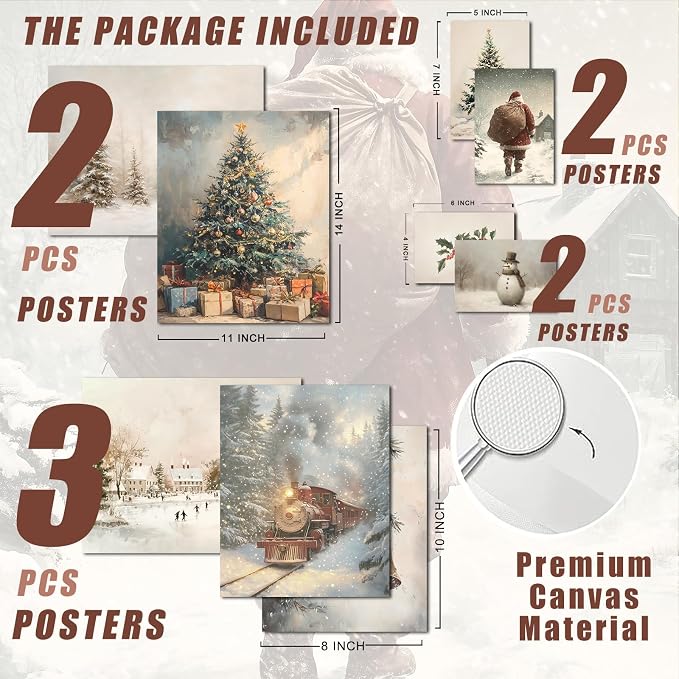 uniro Christmas Wall Art Prints, Vintage Christmas Decor, Farmhouse Winter - Image 3