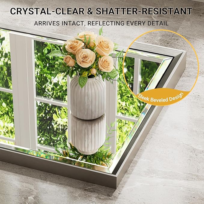 Brushed Nickel Bathroom Mirror, Rustproof Rectangle Framed Mirror - Image 4