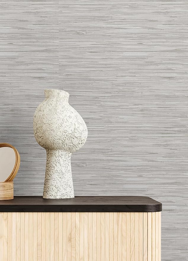 NuWallpaper Grey Grassweave Peel and Stick Wallpaper, Textured Removable - Image 3