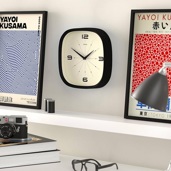 JONES CLOCKS® Pulsar wall Clock | Square Rounded Retro Clock | 10 inch | Black - Image 5