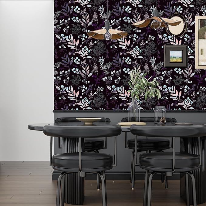 Laatse Vintage Purple Wallpaper Peel and Stick Dark Floral Wallpaper 17.5'' x - Image 4