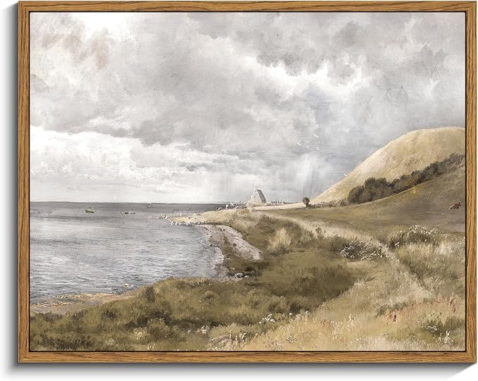 InSimSea Framed Canvas Wall Art Vintage Decor, Coastal Wall Art Seaside by InSimSeaArt