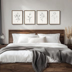 Vintage Floral Wall Art with Walnut Framed, 4 Piece Farmhouse Black and White - Image 2