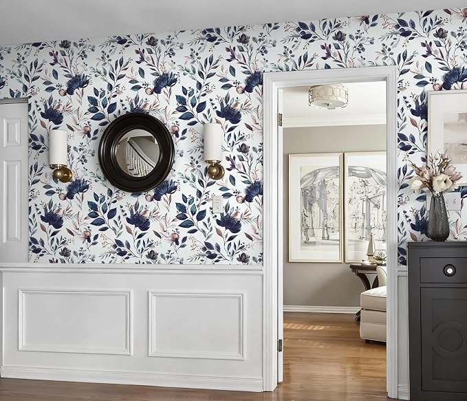 Yasinet Navy Blue Peel and Stick Wallpaper Blue Floral Wallpaper Vintage - Image 4