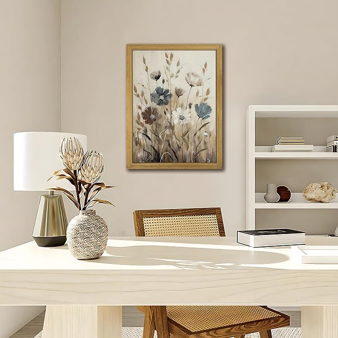 Yaneiro Wood Framed Vintage Wildflower Wall Art, Boho Canvas Wall Decor - Image 3