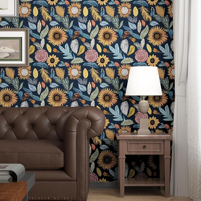 Blue Wallpaper Peel and Stick, Vintage Boho Floral Contact Paper, 17.5" x - Image 4