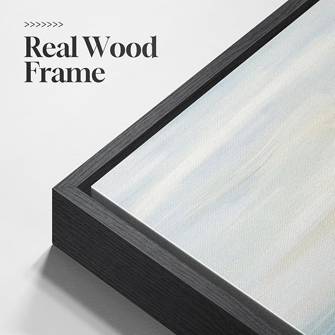 Framed Blue Abstract Wall Art Decor, Square Coastal Modern Canvas Artwork - Image 5