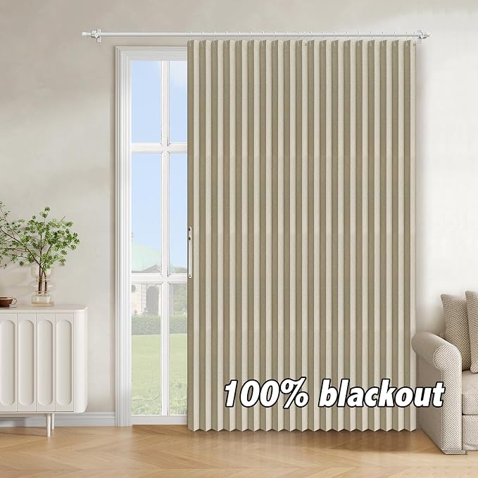 AJAZZ Blackout Accordion Door Curtain 98"x78" Cream Yellow - Image 9