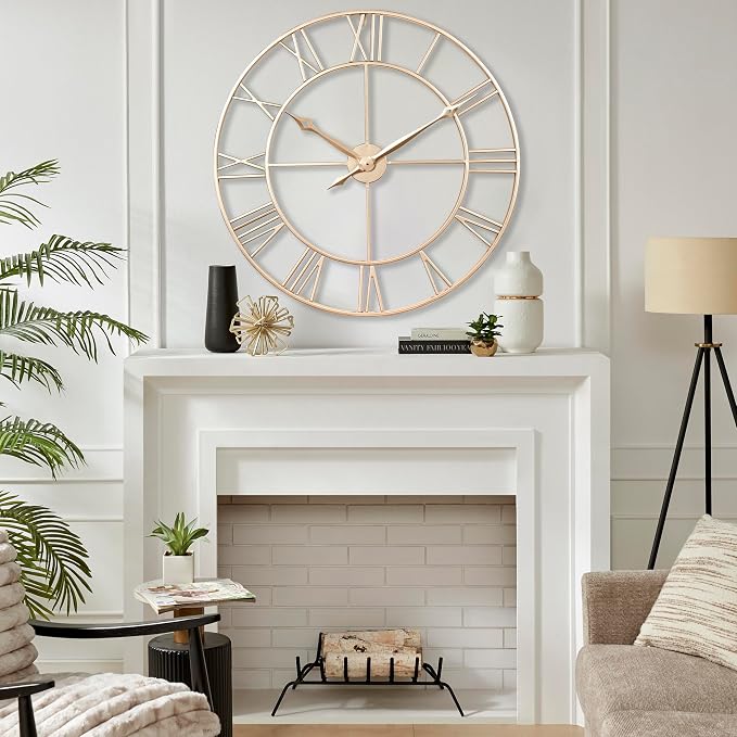 CLXEAST Champagne Gold 30 Inch Wall Clock, Large Modern Metal Roman Numeral - Image 6