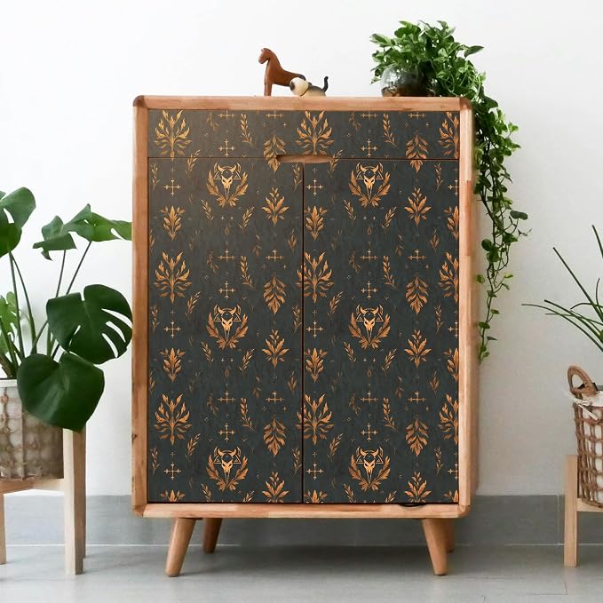 FLFK Dark Gray Wallpaper Peel and Stick Gold Bronze Totem 16" x 64" Waterproof - Image 4