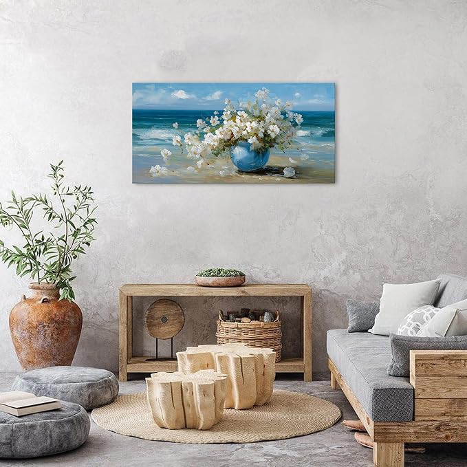 AIYISU Vintage Flowers Canvas Wall Art White Blossom Painting Retro Flowers in - Image 5