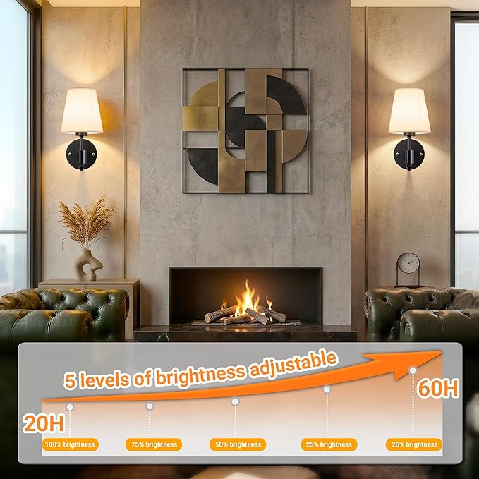 Battery Operated Wall Sconces Set Of Two, Wireless Battery Wall Light - Image 6