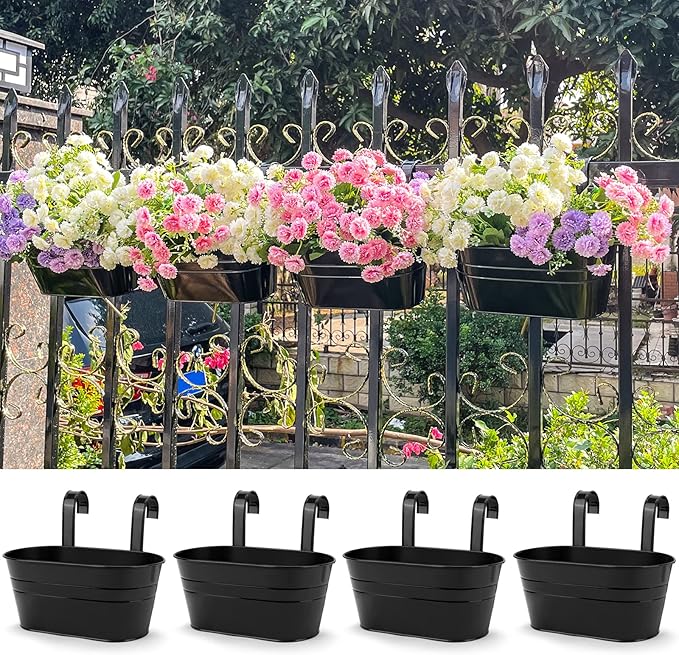 OGIMA 4pcs Hanging Flower Pots, Metal Iron Wall Planter Indoor/Outdoor - Image 6