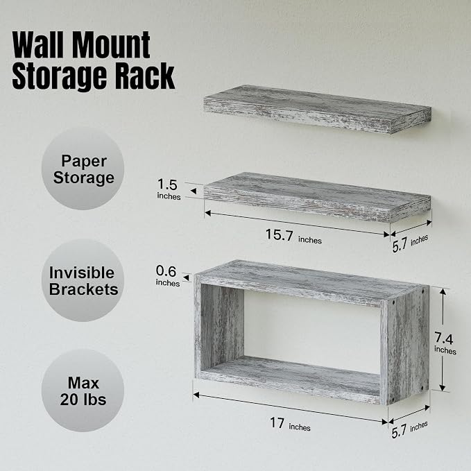 RICHER HOUSE Floating Shelves Set of 3, Farmhouse Bathroom Wall Mounted Shelves - Image 2