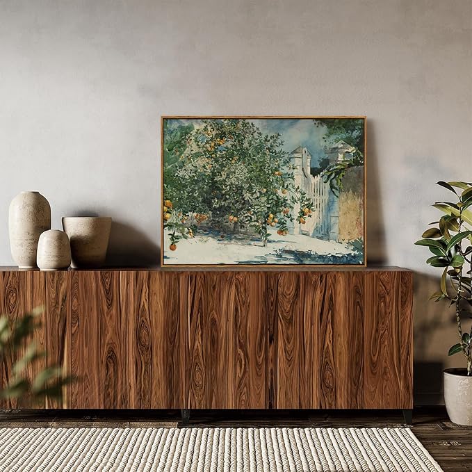 OIQArtOIQ Framed Vintage Landscape Wall Art Orange Trees Still Life Oil - Image 2