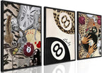 Fashion Cheetah Wall Art Set of 3 Leopard Wall Decor Pictures Lucky 8 Ball by YFvrPtYourFavoritePainting