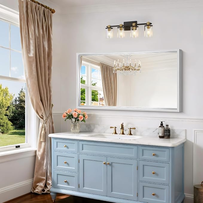 42x24 Silver Bathroom Mirror, Brushed Silver Rectangular Mirror - Image 3