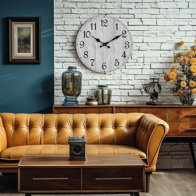 Wall Clock, Rustic Wall Clocks Battery Operated Silent Non Ticking, Country - Image 9