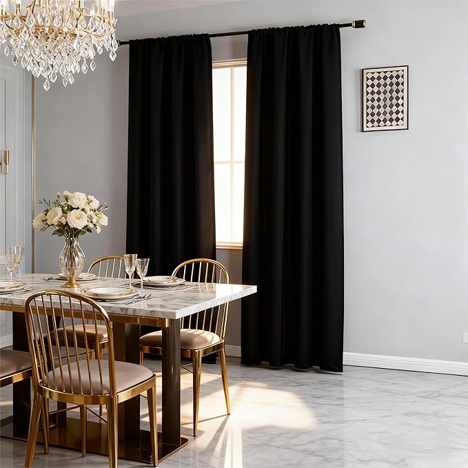 IGEMAEVE Black Blackout Curtains 72 Inch Length 2 Panels Set, Rod Pocket Energy by IGEMAEVE