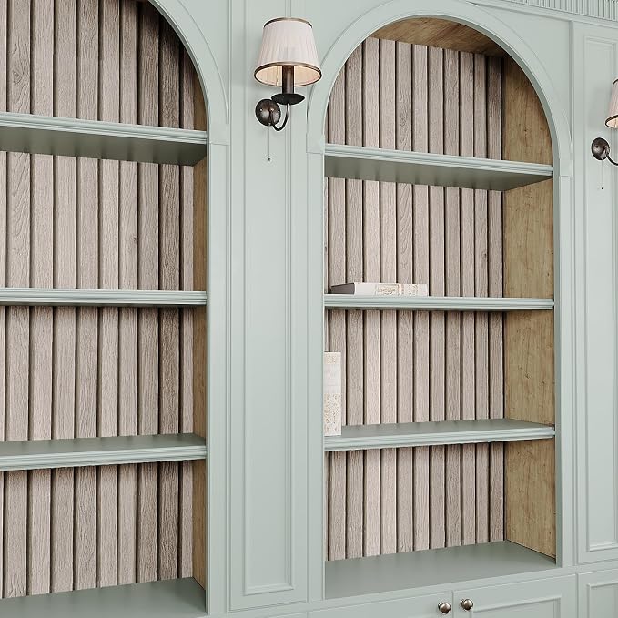 VEELIKE Rustic Grey Oak Wood Slat Wallpaper Peel and Stick Faux Wood Panel Wall - Image 5